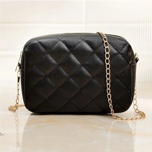 Black Quilted Gold Chain Crossbody Purse